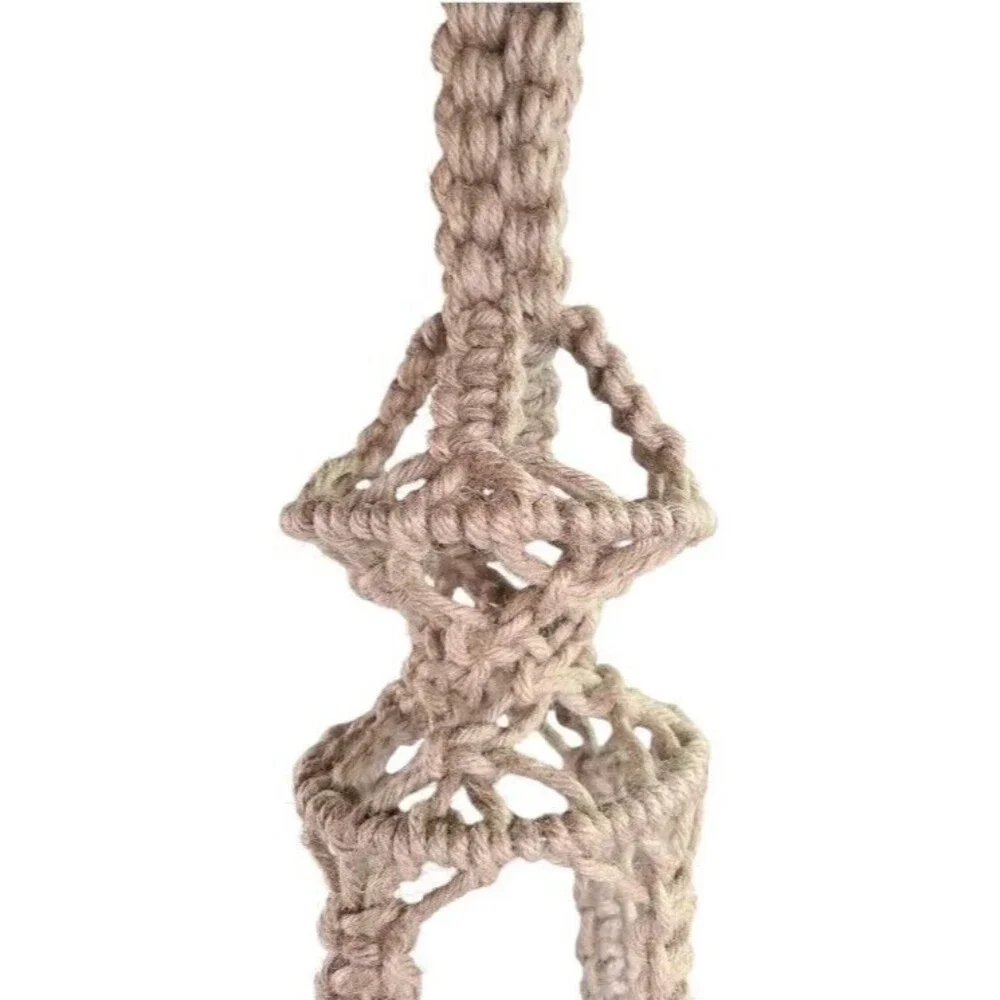 70s Macrame Thick Jute Plant Hanger 72” Long Natural Brown Boho Chunky Red Beads